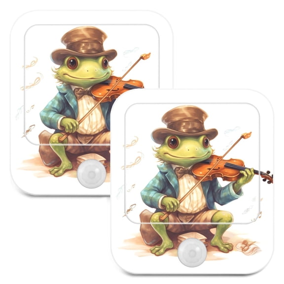 Frog Violin Hat Night Lights Plug into Wall LED with Auto Light Sensor Warm Light for Kids Hallway Bedroom Living Room Kitchen Bathroom Set of 2