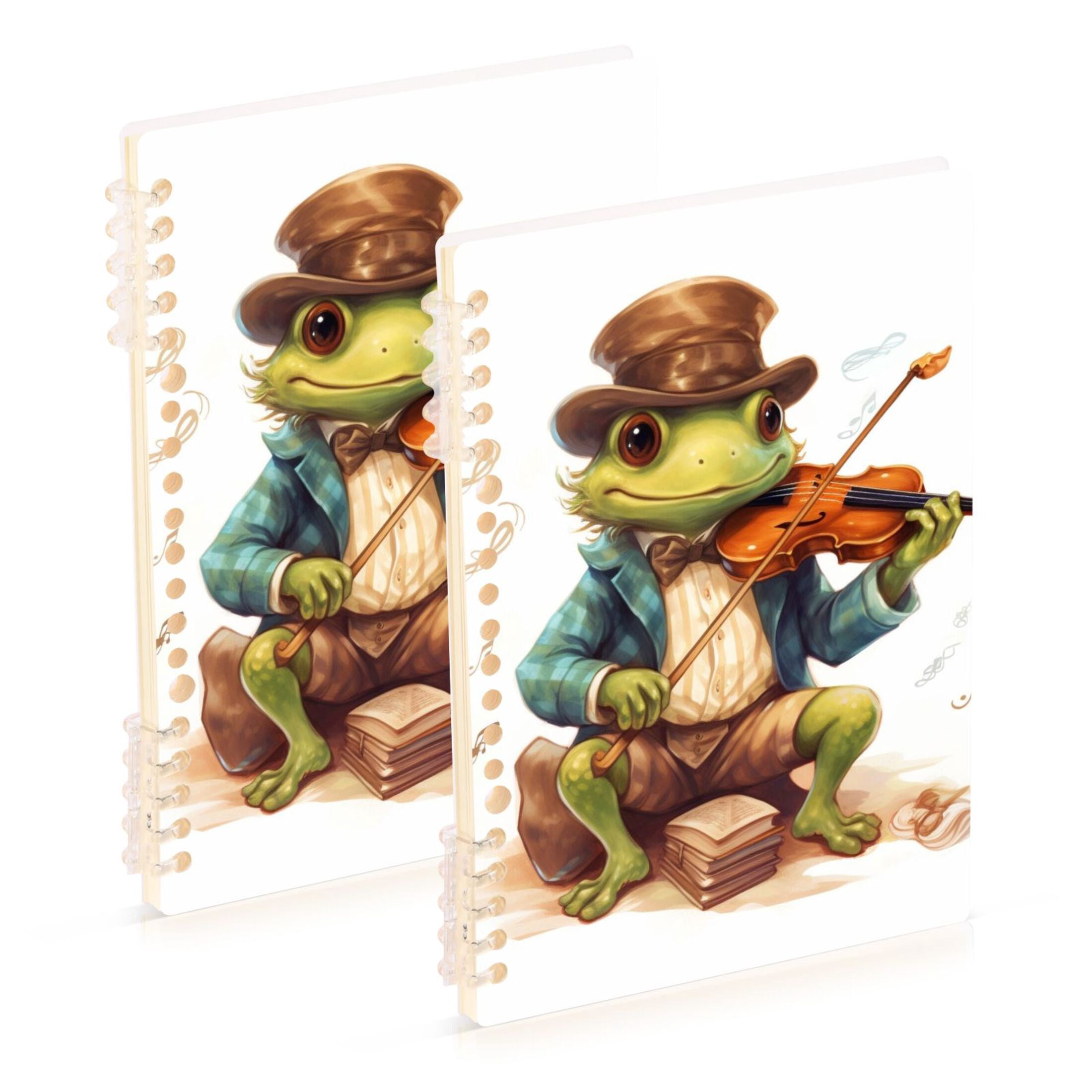 Frog Violin Hat Ring Binder Notebook Journey Note Diary College Ruled ...