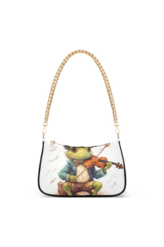 Frog Violin HatWomen Small Shoulder Bag Crossbody Tote Hobo Bags Purse Clutch Handbags with Chain Strap for Women