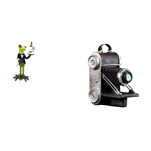 Frog Waiter Camera Statue Resin Animal Figurine Creative Decor for Bookshelf Desk Office Scene