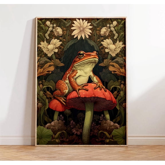 Frog Wall Art, Frog Print, Dark Academia Print, Goblincore Decor, Mushroom Print Victorian Vintage Mushroom Poster Frog Lover Print For Her Poster Unframed