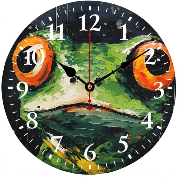 Frog Wall Clock 9.84 Inch, Funny Green Frog Decorative Round Analog Clock, Battery Operated Clock with Easy to Read Numbers for Kids Room Bedroom Kitchen Office Home Decor