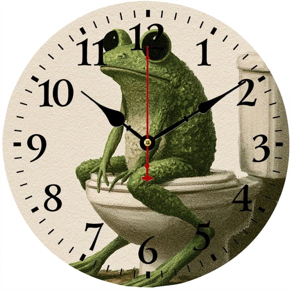 Frog Wall Clock, 9.84 Inch Funny Vintage Frog Bathroom Wall Clock, Battery Operated Analog Decorative Clock for Bathroom Kitchen Living Room Bedroom Office