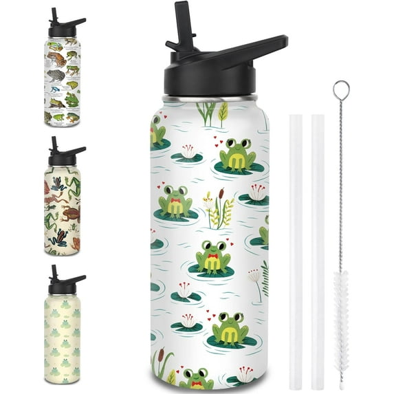 Frog Water Bottles with Straw, 32 Oz Insulated Stainless Steel Tumbler Cup Mug Frog Gifts for Women Girls Frog Lovers