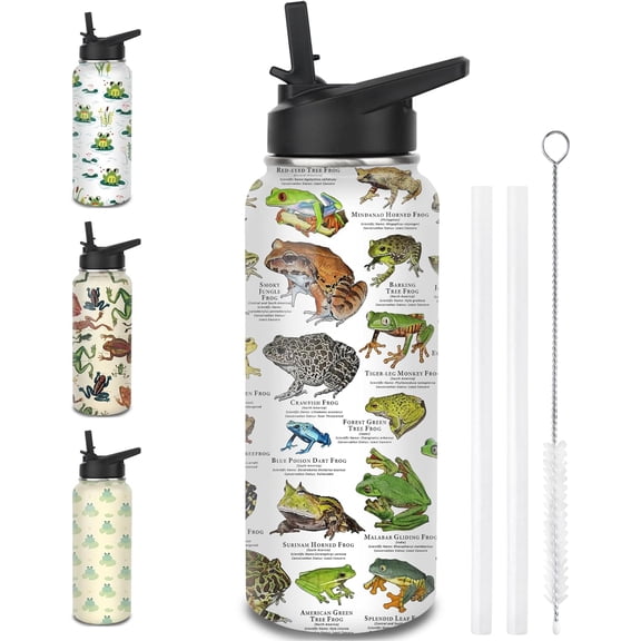 Frog Water Bottles with Straw, 32 Oz Insulated Stainless Steel Tumbler Cup Mug Frog Gifts for Women Girls Frog Lovers