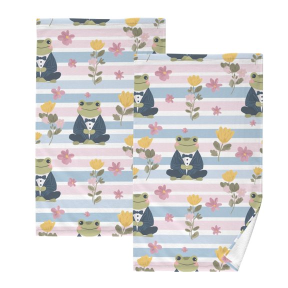 Frog Wearing A Tuxedo Pattern Cotton Towel Set Face Hand Towels 2 Pack Soft Absorbent 16x28in