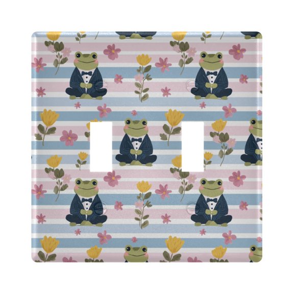 Frog Wearing A Tuxedo Pattern Toggle Switch Wall Plate 2-Gang Unbreakable Durable PC Flush Fit Round Edge 4.48x4.56in