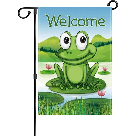 Frog Welcome Garden Flag Double Sided Outdoor Decorative Flag for Patio Lawn Home Farmyard Spring Summer 12x18