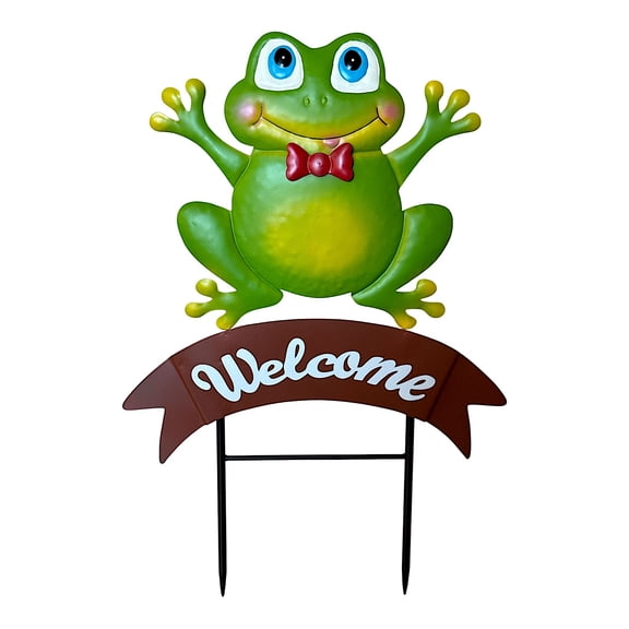 Frog Welcome Garden Yard Stake Metal Outdoor Lawn Decoration 19 x 13 Inch Decor Welcome Sign for Patio Porch Walkway Landscape