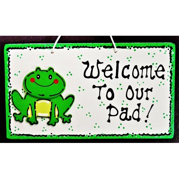 Frog Welcome To Our Pad Sign Home Family Door Wall Plaque Porch Deck Patio Decor