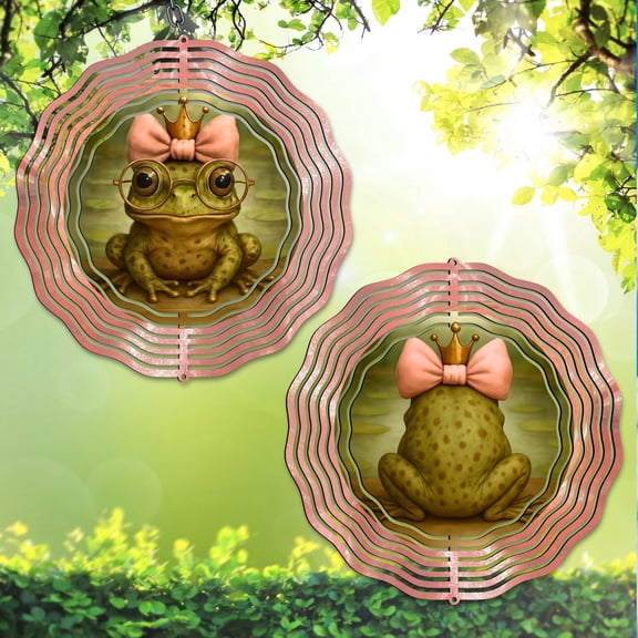Frog Wind Spinner 10 Inch Metal Double-Sided Rotating Wind Spinner - Vibrant Design for Garden Outdoor Decor, Patio Yard Art, Durable Aluminum, Rotating