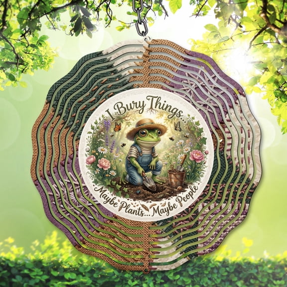 Frog Wind Spinner 10 Inch Metal Double-Sided Rotating Wind Spinner - Vibrant Design for Garden Outdoor Decor, Patio Yard Art, Durable Aluminum, Rotating