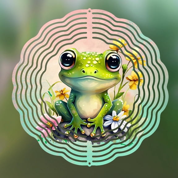 Frog Wind Spinner 10 Inch Metal Double-Sided Rotating Wind Spinner - Vibrant Design for Garden Outdoor Decor, Patio Yard Art, Durable Aluminum, Rotating