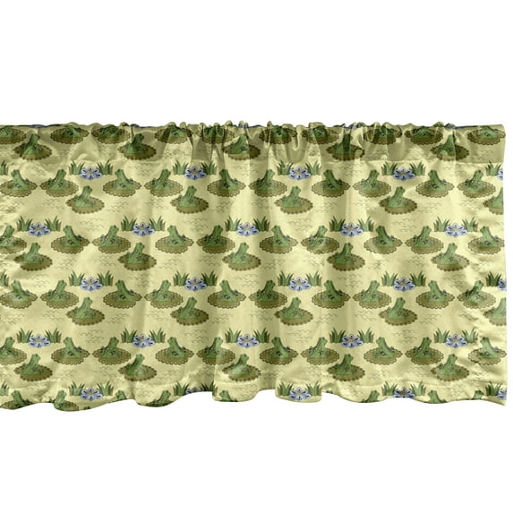 Ambesonne Frog Valance Pack of 2, Pond Animal and Water Lilies, 54"X12", Pale Yellow and Multicolor