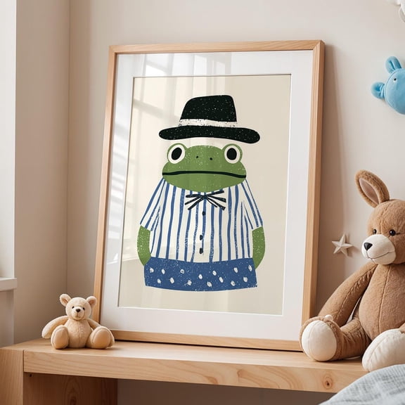 Frog With Black Hat Eclectic Room Decor Unframed Paper Print