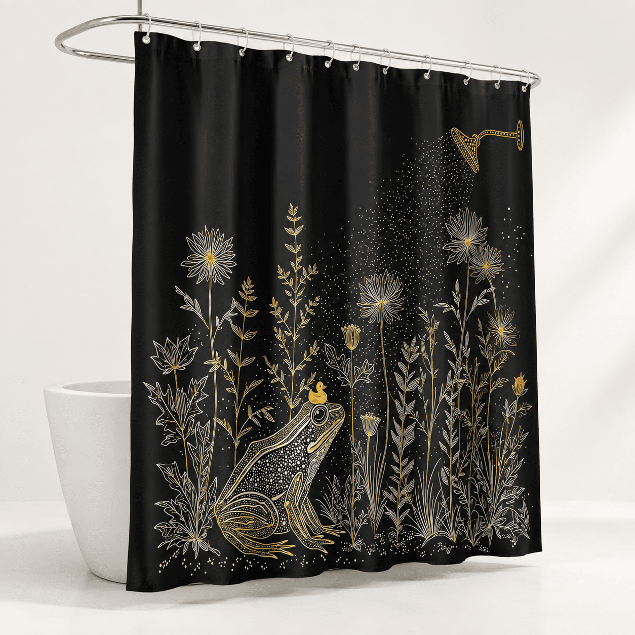 Frog Control Frog With Duck Shower Curtain Set Water-repellent Bathroom Decor ...