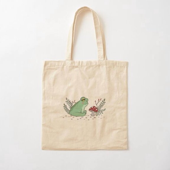 Frog With Mushroom Style 02 Canvas Tote Bags, Reusable Shopping Bag