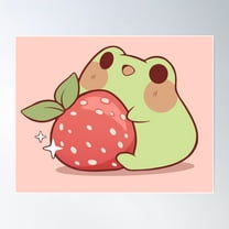 Frog With Strawberry Poster Wall Art, Modern Wall Decor For Living Room Bedroom, 24x36 UNFRAMED