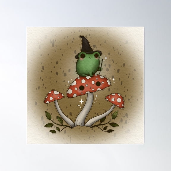 Frog Wizard And Magic Toadstool Poster Wall Art, Modern Wall Decor For Living Room Bedroom, 24x36 UNFRAMED
