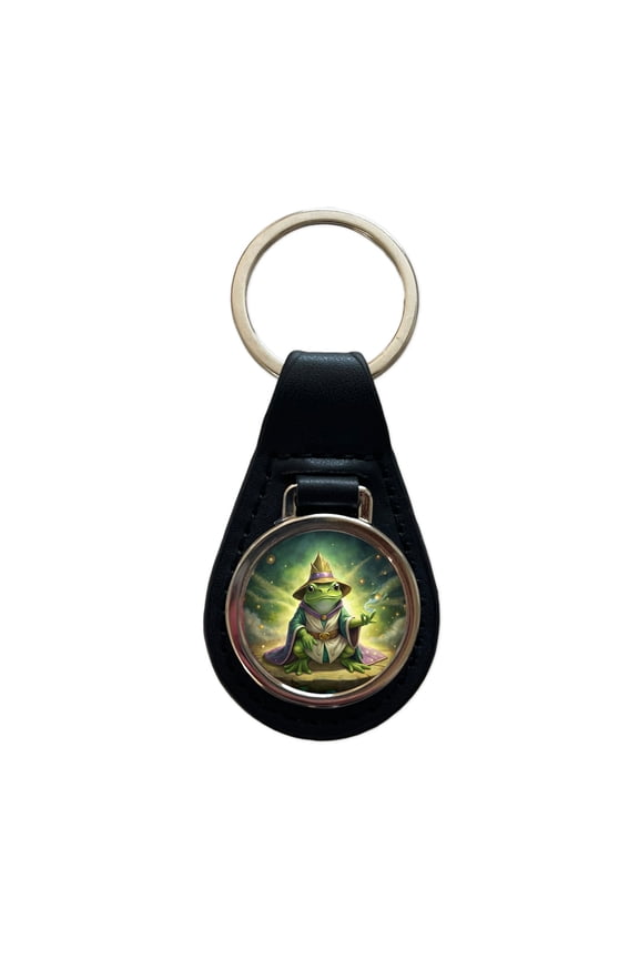 Frog Wizard Metal Black Leather Keychain