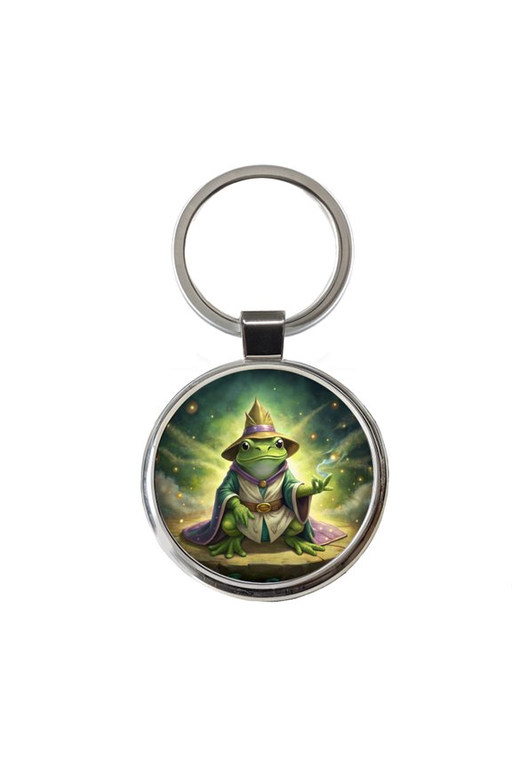 Frog Wizard Metal Round Keychain