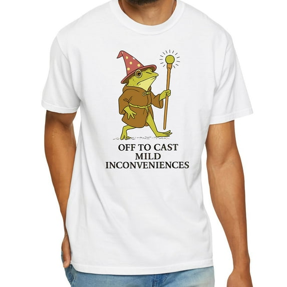 Frog Wizard “Off to Cast Mild Inconveniences” T-Shirt – Funny Fantasy Humor Tee, Wizard Frog Graphic Shirt