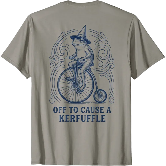 Frog Wizard Riding A Bike Off to Cause A Kerfuffle (on Back) T-Shirt