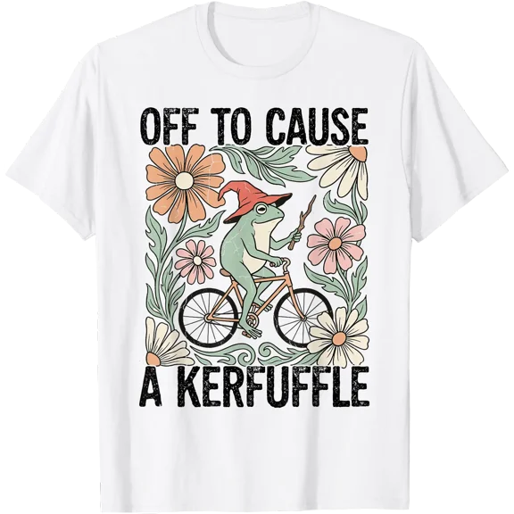 Frog Wizard Riding Bike Off to Cause A Kerfuffle Design T-Shirt