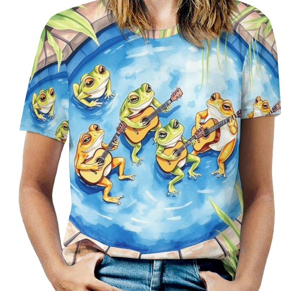 Frog Women T-Shirt Classic O Neck T-Shirts Short-Sleeve Trendy Animal Print Design Tshirt Casual Clothing