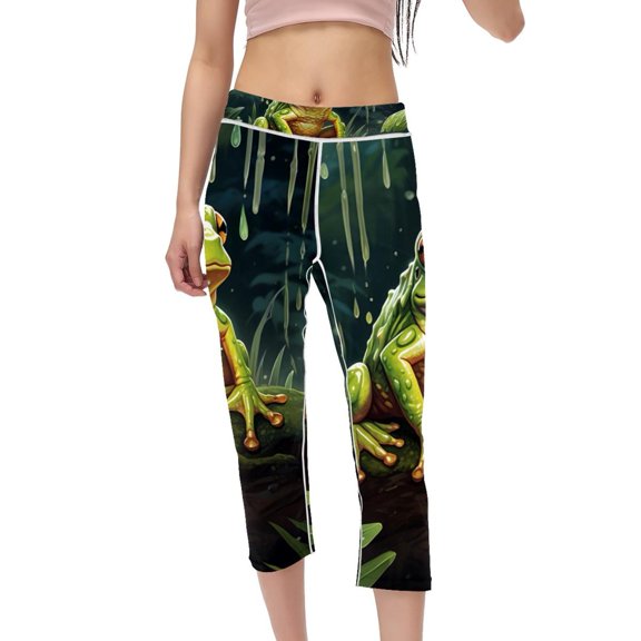 Frog Women's High Waist Capris Yoga Pants Printed Fitness Running Leggings Gym Leggings Non-See Through