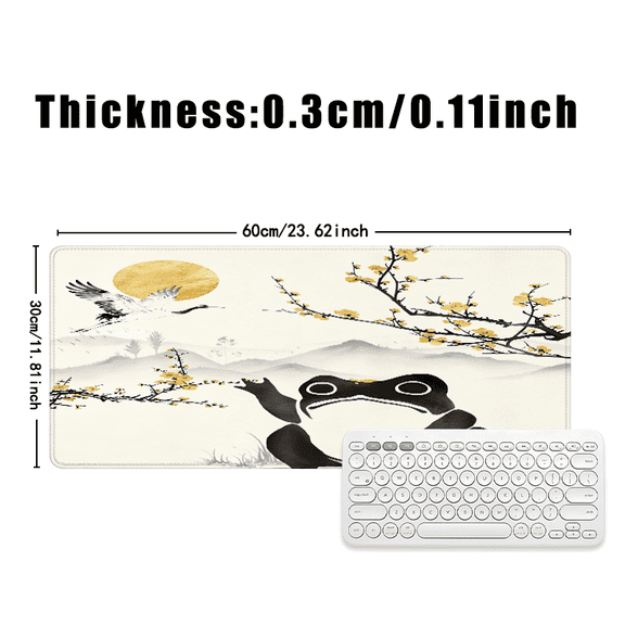 Frog and Crane Art Mouse Pad 31.5 x 11.82 inches Rubber Desk Mat with Plum Blossom Design for Office and Home Use