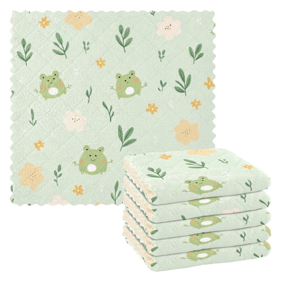 Frog and Flowers Dish Towels 6 Pack Kitchen Cleaning Dish Cloths Absorbent Reuseable Cleaning Cloths 11'' x 11''