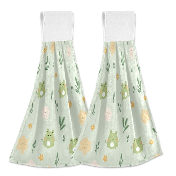 Frog and Flowers Hand Towels 2 Pack Quick Drying Home Storage Kitchen Towel Hooks Dish Cloths 14''x18''