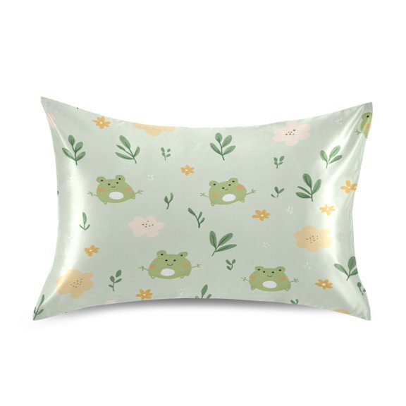 Frog and Flowers Pillowcase Queen Size Luxury Silky Soft Wrinkle Resistant Envelope Closure 30x20in
