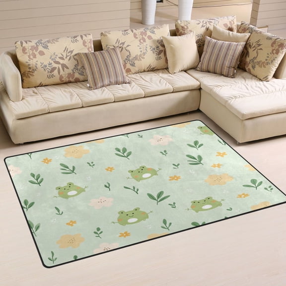 Frog and Flowers Soft Polyester Area Rug 31''x20'', Non Slip, Memory Foam, Water Absorbent