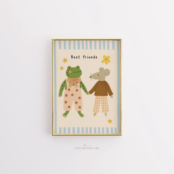 Frog and Mouse Best Friends Whimsical Wall Art Illustration
