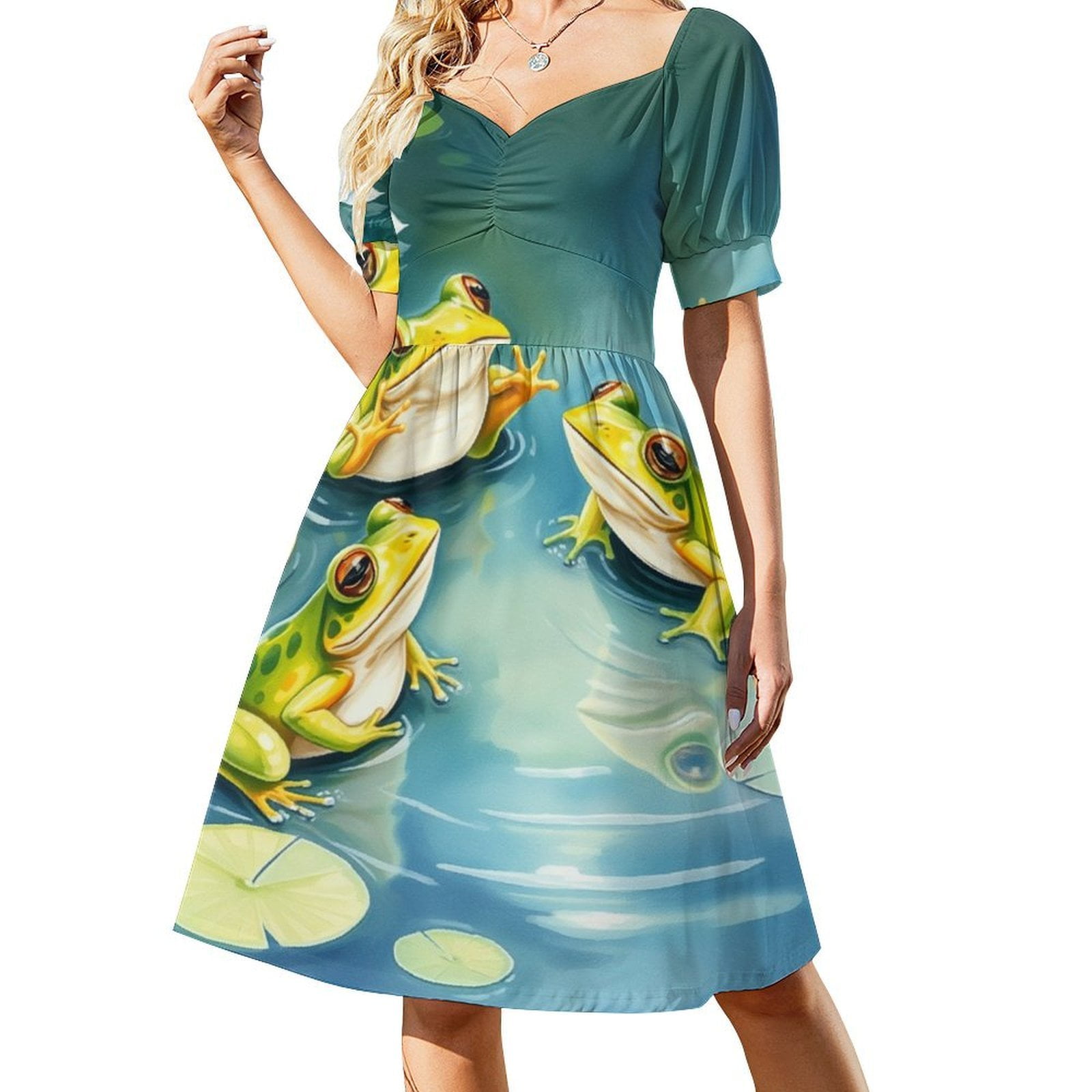 Frog in The Pond Short Sleeved Dress Elegant And Pretty Women's Dresses ...