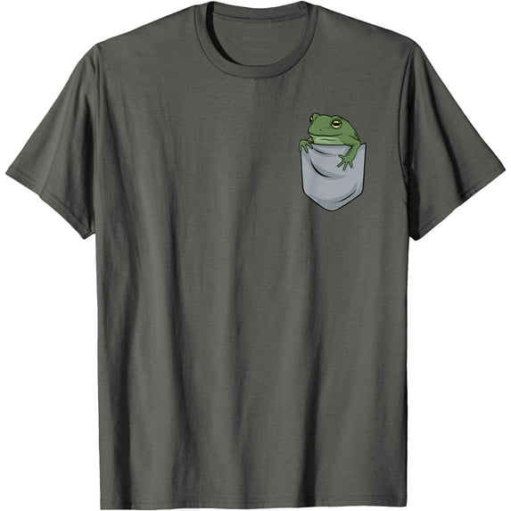 Frog in left chest pocket (graphic) Unisex T-Shirt for Men Women Kids,Charcoal Color,Size 5XL