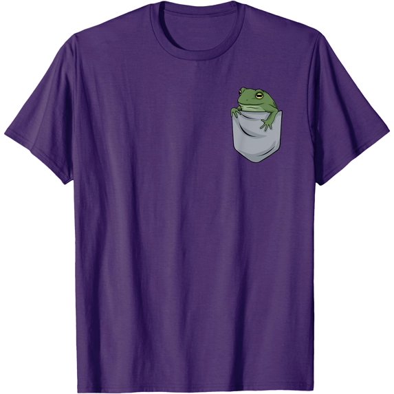 Frog in left chest pocket (graphic) Unisex T-Shirt for Men Women Kids,Purple Color,Size YXL