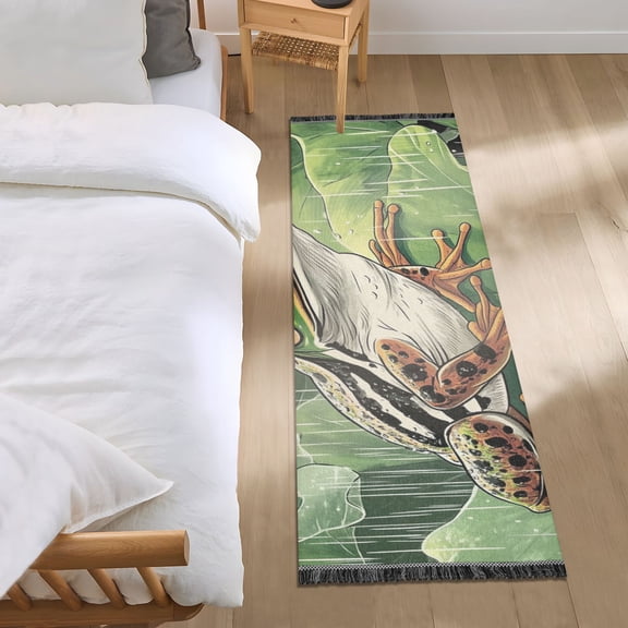 Frog on Lily Pad Bedroom Runner Rug 2'x 6' Non Slip Carpet Indoor Home Area Rug Living Room