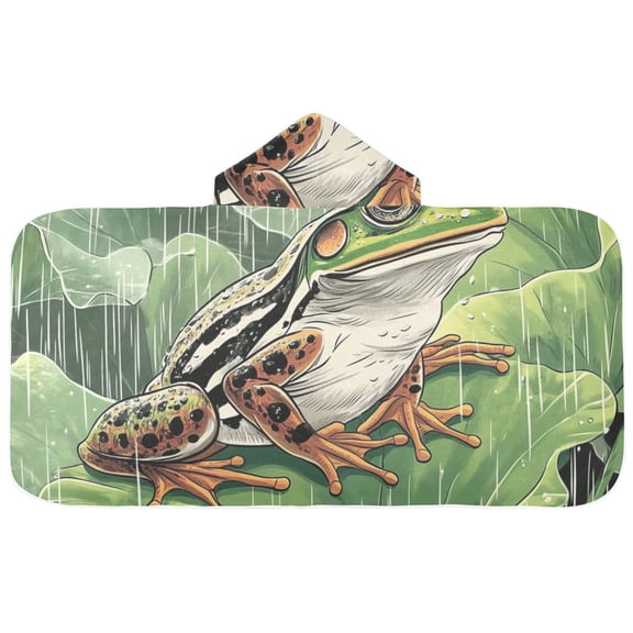 Frog on Lily Pad Hooded Beach Towel Kids Bath Towels Quick Dry for Pool Swiming 50" x 23.5" Microfiber Soft Bathrobe