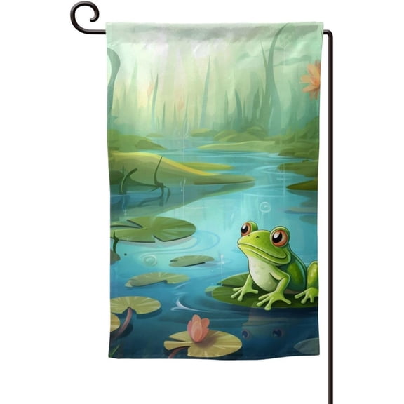 Frog in a pond Garden Flag Double Sided 12x18 Inch Yard Flag for Outside Welcome Porch House Flag Decorations Seasonal Flags for Outdoor Decor Yard Patio Lawn Holiday All Seasons