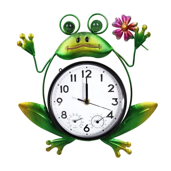 Frog with Flower Silent Non-Ticking Wall Clock with Temperature Humidity Display