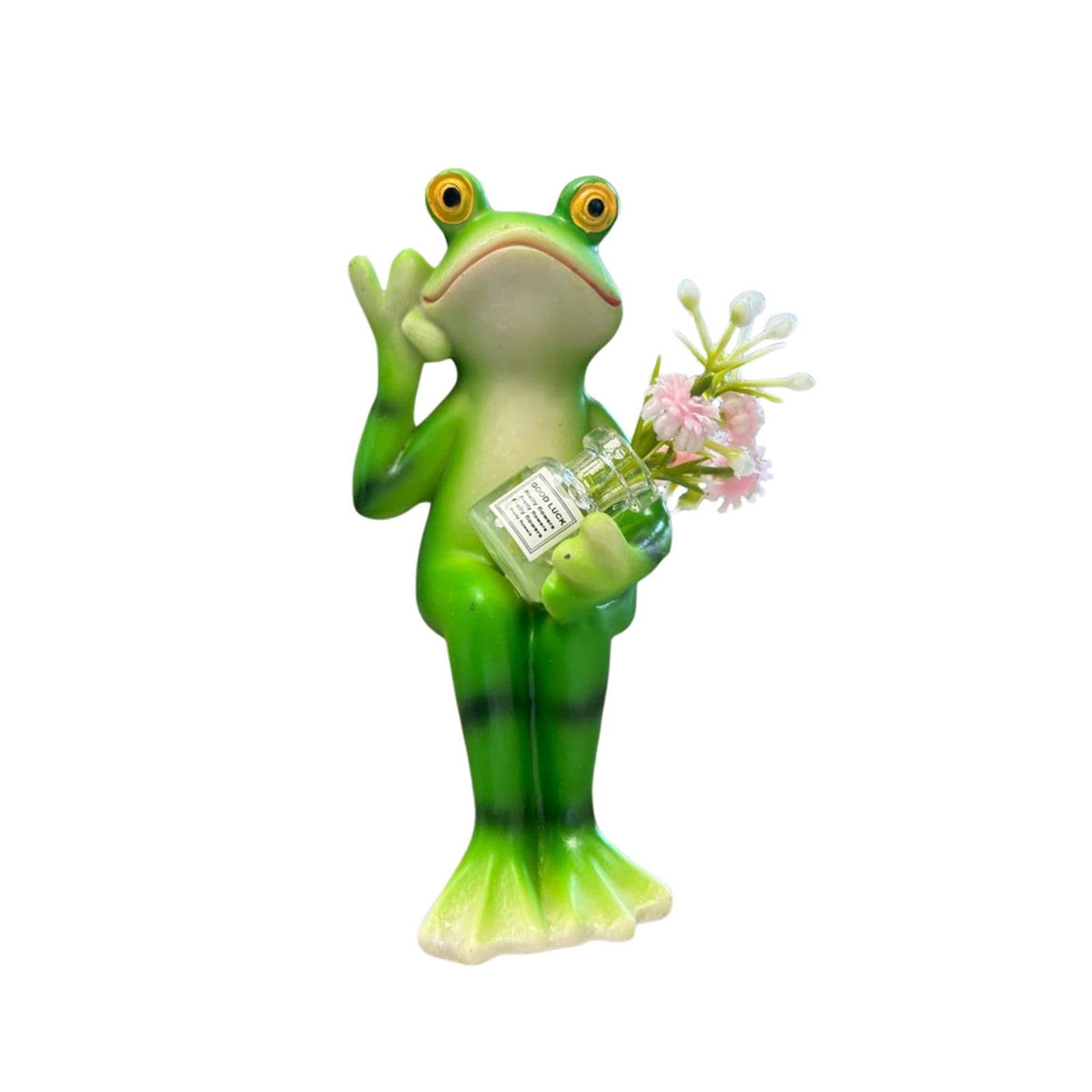 Frog with Flower Vase Garden Statue, 3.93" Resin Cute Animal Sculpture, Whimsical Outdoor Yard Decor, Fairy Garden Ornament for Patio Lawn