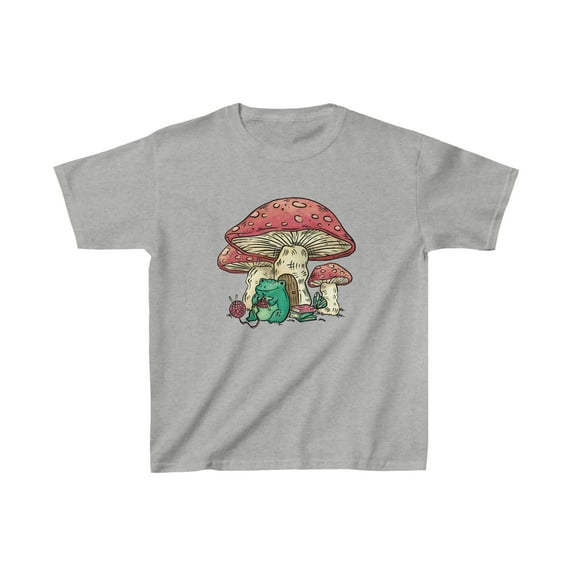 Frog with Mushroom House Cute Cottagecore Aesthetic Kids T-Shirt