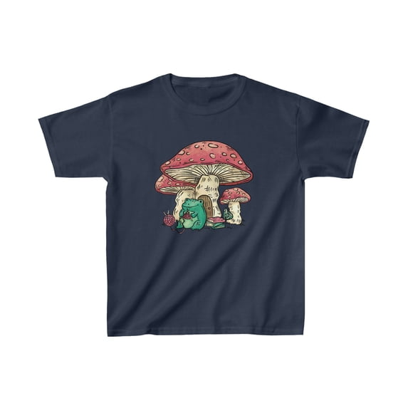 Frog with Mushroom House Cute Cottagecore Aesthetic Kids T-Shirt