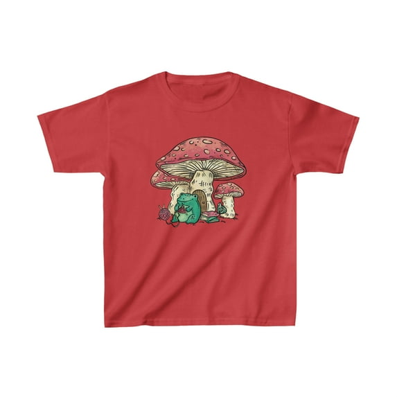 Frog with Mushroom House Cute Cottagecore Aesthetic Kids T-Shirt