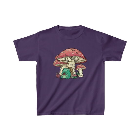 Frog with Mushroom House Cute Cottagecore Aesthetic Kids T-Shirt