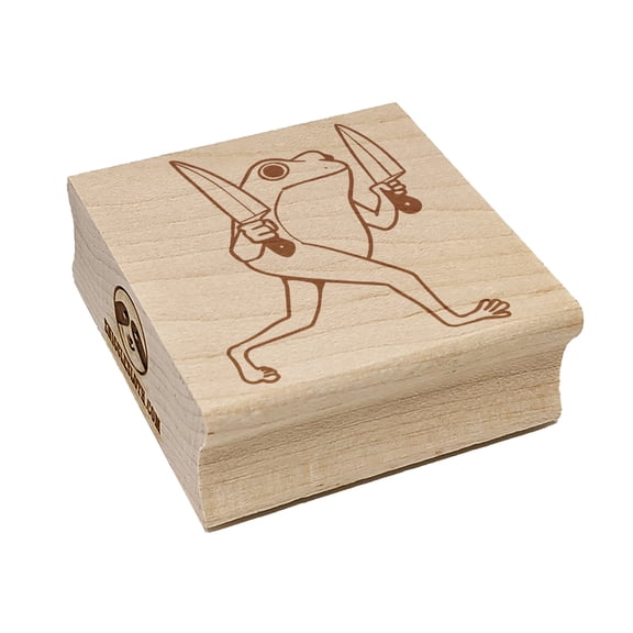 Frog with Two Knives Square Rubber Stamp Stamping Scrapbooking Crafting - Small 1.25in