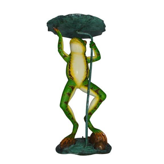 Frog with Umbrella Colored Fountain Bronze Statue - Size: 22"L x 22"W x 43"H.